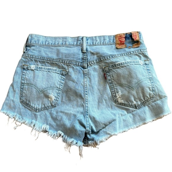 Upcycled Levi’s 569 Blue Jean Denim Distressed Shorts Women’s M/L Western Boho - Picture 1 of 12